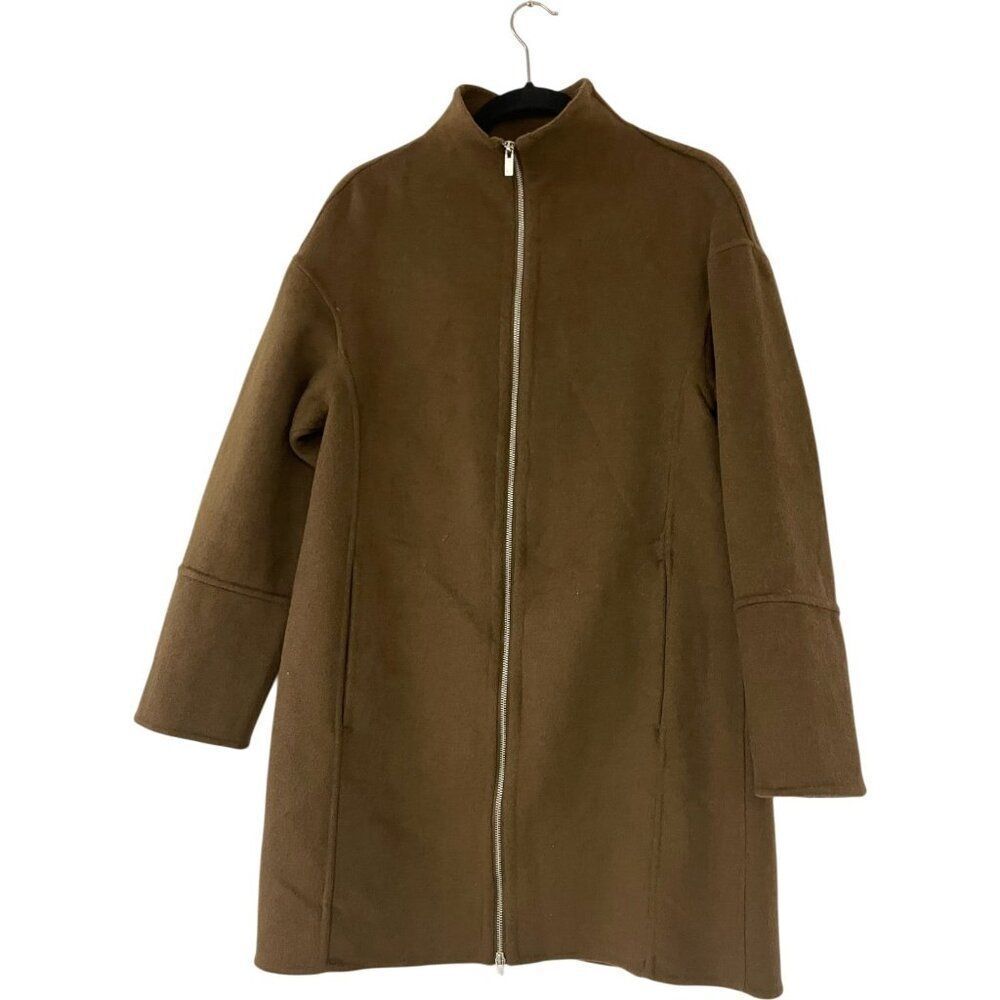 Zara Womens Coat XS Brown Khaki ZW Wool Collection High Neck  8491/258 NWD